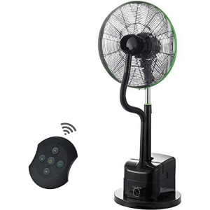Simple Deluxe 18 Inch Misting fan Adjustable height Oscillating Cooling Pedestal fan with Remote Control, Ideal for Backyards, Patios and More, Black