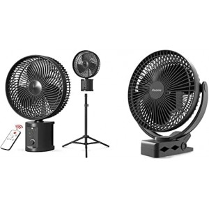 20000mAh Oscillating Battery Operated Fan, 10 Inch Cordless Rechargeable Fan, 7 Speeds & 10000mAh Rechargeable Portable, 8-Inch Battery Operated Clip on Fan, USB, 4 Speeds, Strong Airflow, Black