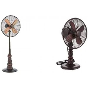 DecoBREEZE Pedestal Standing Fan, 3 Speed Oscillating Fan, 16 inches & DecoBREEZE Oscillating Table Fan, 3 Speed Portable Fan, Kipling, Antique Metal Fan, 10 inches