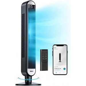Dreo 42 Inch Smart Tower Fan, 90° Oscillating WiFi Alexa,Voice Control, Bladeless Fan with Remote, 6 Speeds, 12h Timer, Large LED Display, App Programmable , Black