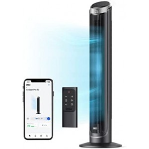 Dreo Smart Tower Fans for Home, 90° Oscillating Fans for Indoors, 26ft/s Velocity Quiet Floor Fan with Remote, 4 Modes, 8H Timer, WiFi/Voice Control Bladeless Standing Fan for Bedroom, Work with Alexa