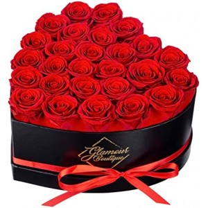 GLAMOUR BOUTIQUE 27-Piece Forever Flowers Heart Shape Box - Preserved Roses, Immortal Roses That Last A Year - Eternal Rose Preserved Flowers for Delivery Prime Mothers Day & Valentines Day - Red