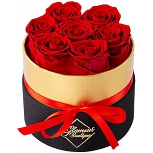 GLAMOUR BOUTIQUE Forever Flower Gift Box: Red Real Preserved Roses in A Box, Handmade, Rose Petals, Birthday, Marriage (Red, Pack of 7)